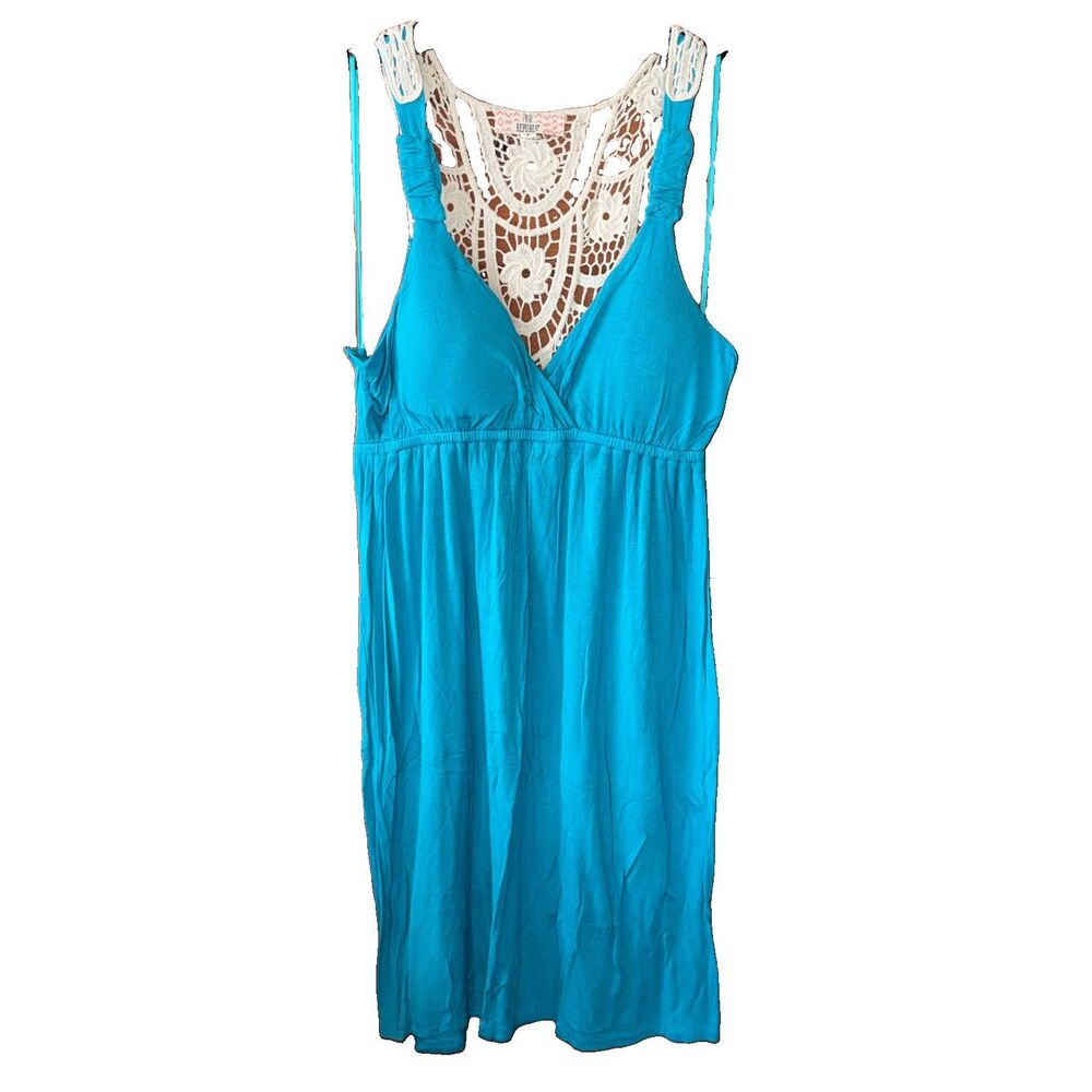 Pink Republic Teal Blue Crochet Back Dress Mini Built In Bra Medium